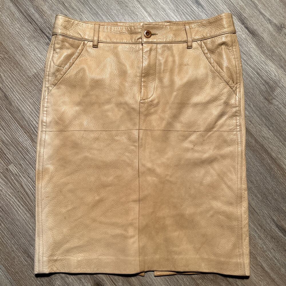 RALPH LAUREN DEERSKIN TAN PENCIL SKIRT MADE IN ITALY $895 Size 10 Patina Natural